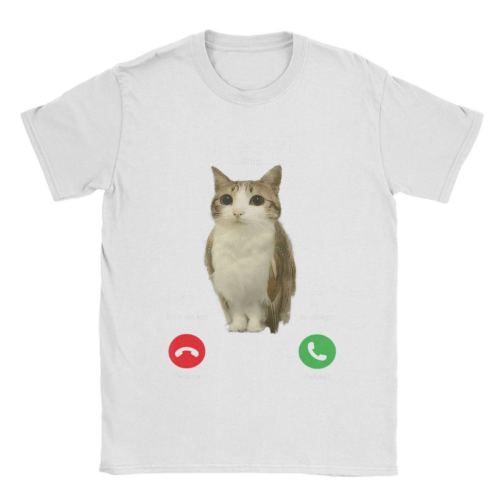 Мужская футболка Meowl Is Calling Телефонный звонок Мем Мозговая гниль Забавная кошка Сова Хлопковые футболки Футболки с коротким рукавом Круглый вырез Одежда