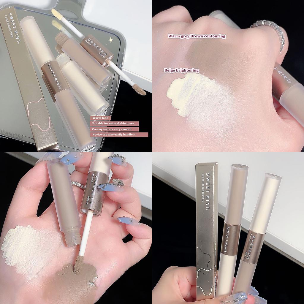 Жидкий контурирующий стик с блеском 2 в 1, осветляет кожу, теплый тон, серо-коричневый, тени для носа, матовый хайлайтер для контура лица, бронзатор