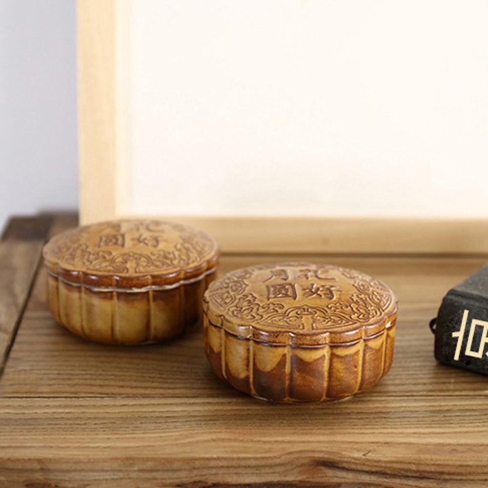 Antique Tea Storage Container Round Small Storage Box Portable Mooncake Shape Tea Jar Gift