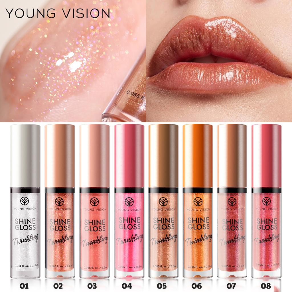 1 ШТ. YOUNG VISION GLOSS TWINKLING SET - 1 цвет Увлажняющий блестящий блеск для губ, легкий и нелипкий, идеально подходит для создания очаровательных сияющих губ