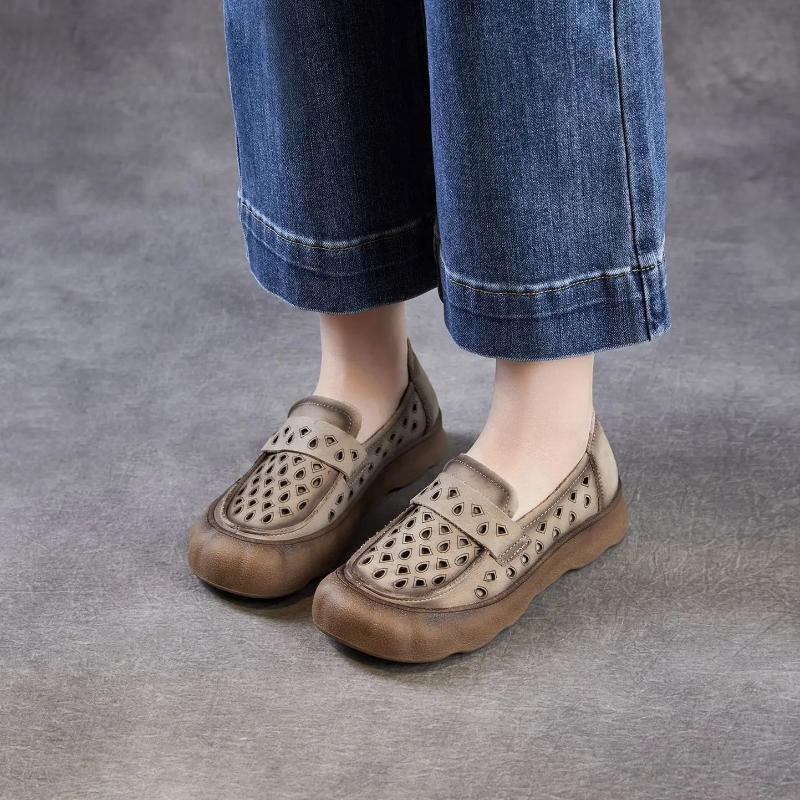Johnature Женские лоферы на мягкой подошве, без шнуровки, из натуральной кожи, удобные, с перфорацией, дышащие, на плоской подошве