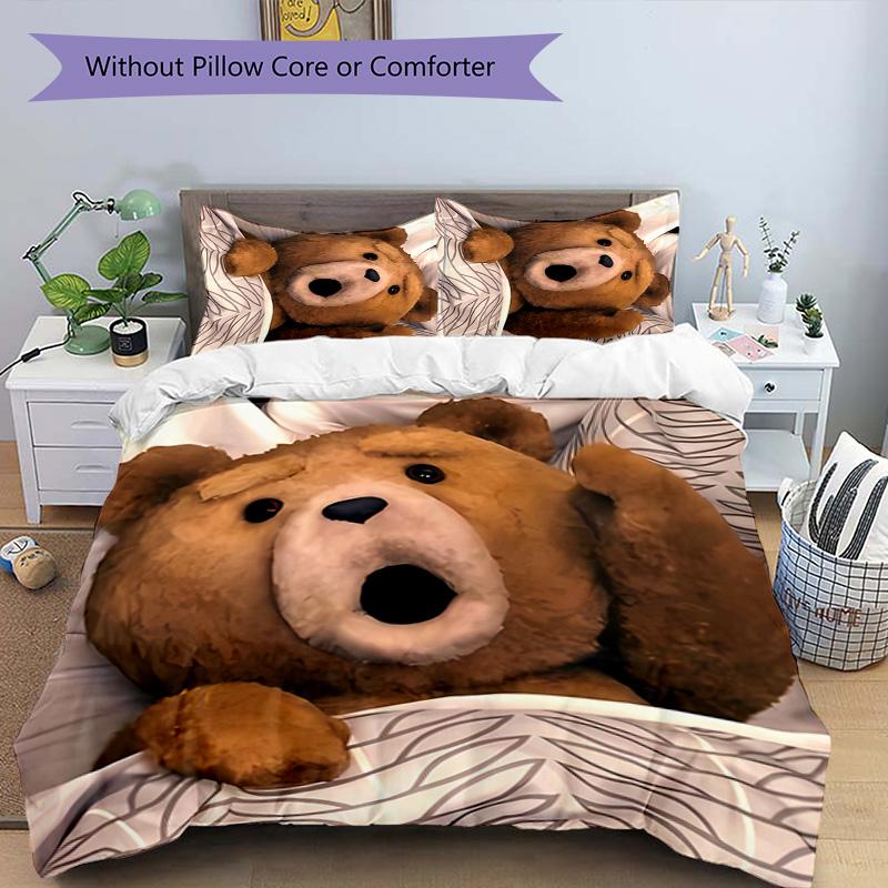 3pcs Cartoon Teddy bear Ted1 pattern bedding set duvet cover set includes duvet cover &pillowcases, perfect all season bedroom decoration & gift