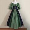 Medieval Halloween Women Fancy Cosplay Costume Stitching Lace Up Dress Maxi