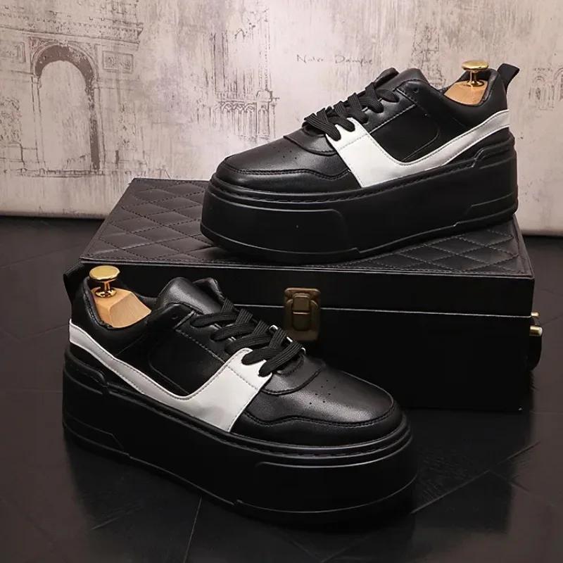 Sneakers Casual Men Designer White Shoes Fashion Secondary Leather Cowhide Breathable Height Increased Flat Platform Board Shoes