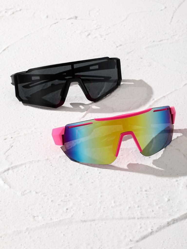 2PCS Punk Oversized Wrap-Around Fashion Glasses For Daily Outdoor Cycling Life Geometric Eyewear Accessories.