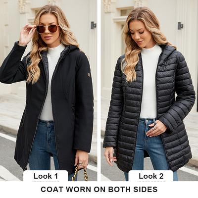 Женская куртка осень-зима с капюшоном, на обе стороны, тонкая парка, теплое стеганое пальто с подкладкой, модная женская одежда ZR-1379