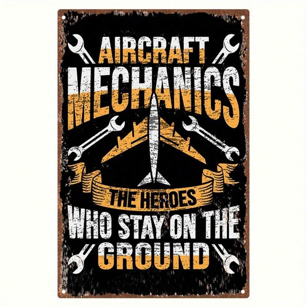 Vintage Aviation Mechanic Metal Sign - Heavy Duty Iron Wall Art Decor with Wrench