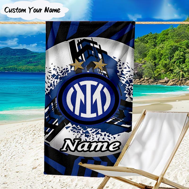1PC Custom Name Beach Towel Inter Milan Crest Beach Towel, Suitable for Camping, Travel, Beach Accessories, Super Absorbent, Family Gift
