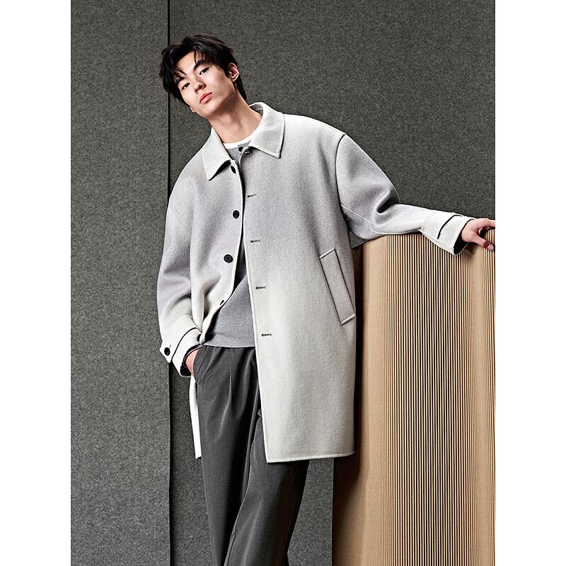 GXG Men's Gradient Gray Wool Blend Long Overcoat