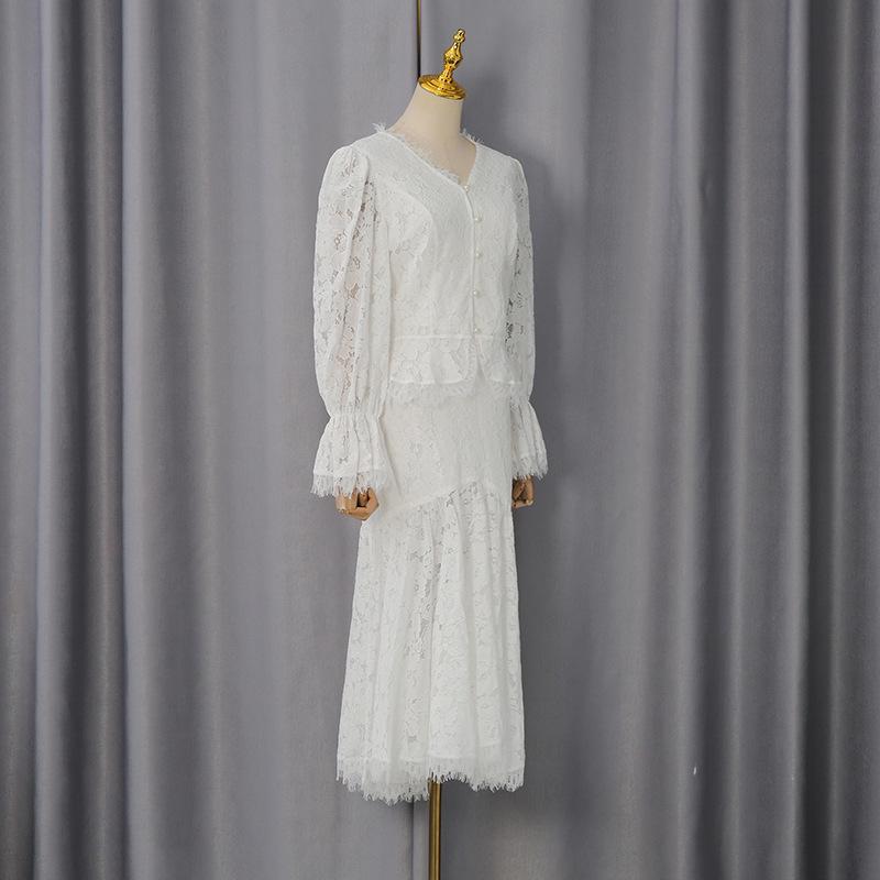 French Retro High-End Lace Shirt & Skirt Set 2026 - Women's Two-Piece Patchwork Suit