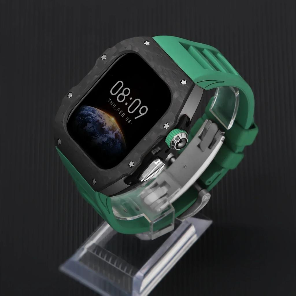 Роскошный чехол из углеродного волокна для Apple Watch S10 42 мм 46 мм Безель Резиновый ремешок Комплект для модификации Iwatch Series 10 46 мм 42 мм