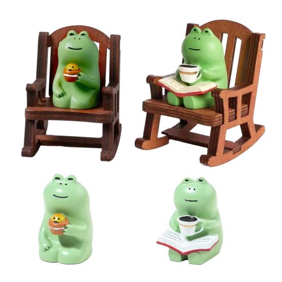 Мини-статуэтка лягушки, скульптура лягушки из смолы с креслом-качалкой, маленькая лечебная лягушка, украшение для салона автомобиля, домашнего офиса, рабочего стола