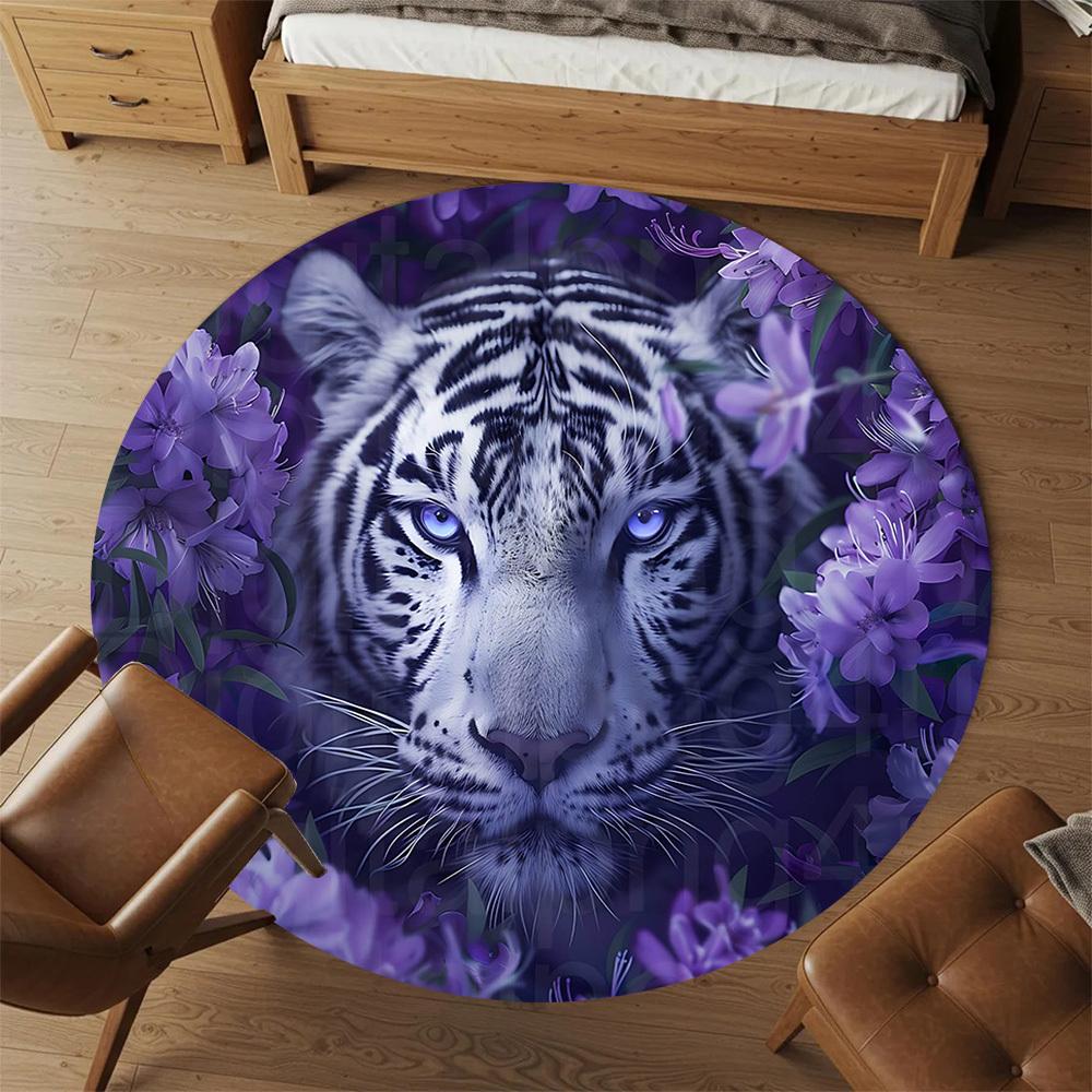 1pc tiger purple Round Chair mat Area Rug - Non-Slip, Floor Mat for Office, Bedroom, and Indoor Decor -1002272