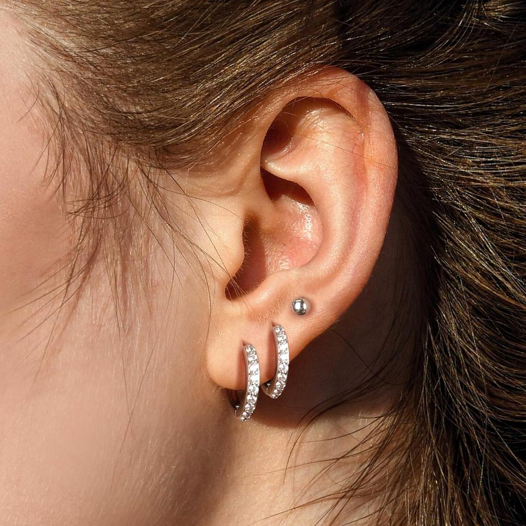 Surgical Steel Small Huggie Hoop CZ Stud Earrings Set for Women