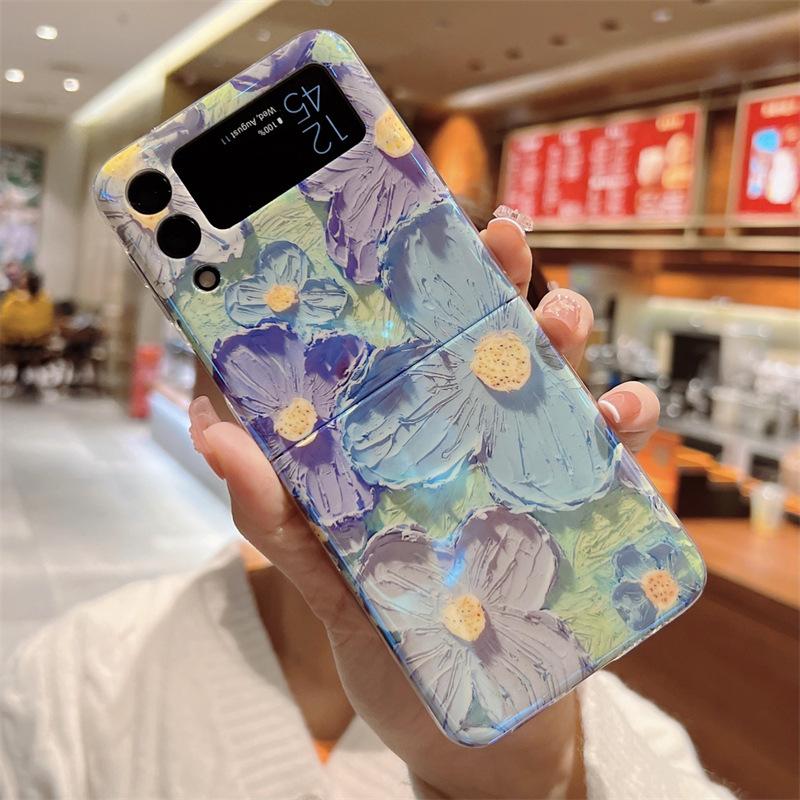 Синий масляный подсолнух, подходящий для чехла для мобильного телефона Samsung ZFlip6/5 ZFlip3/4 складной экран противоударный защитный чехол