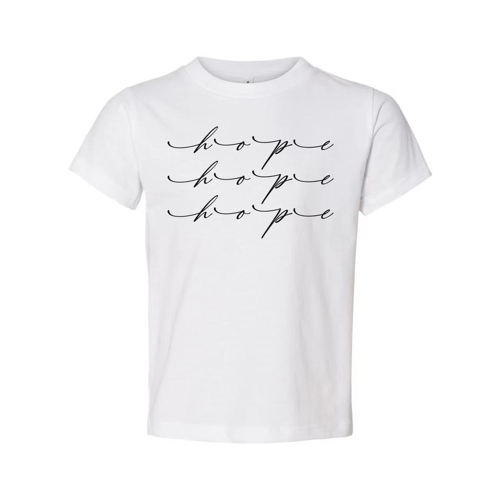 Christian Unisex T Shirt With Repeating Hope Script Typography Across The Chest