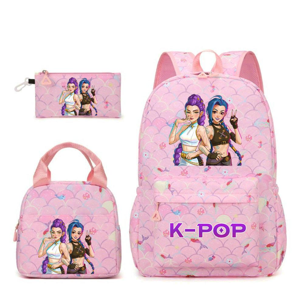 KPop Охотники на демонов Персонажи Красочный Рюкзак Набор из трех предметов Руми Мира Зои HUNTR/X Саджа Детский Большой Вместимости Школьный Рюкзак