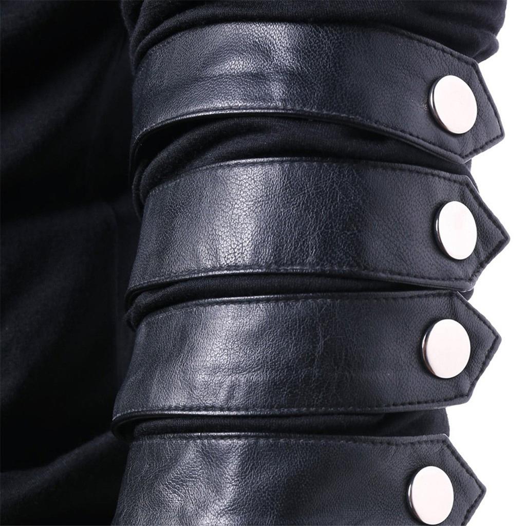 Мужские зимние винтажные кожаные лоскутные топы с капюшоном на шнурках с длинным рукавом, блузки