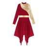 Women Slim Waist Party Gown Praise Liturgical Lyrical Dance Dress High Low Worship Costume Metallic Color Block Dress