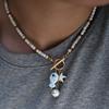 Bohemian Sea-Inspired Ceramic Fish & Starfish Pendant Necklace with 4mm Synthetic Turquoise Beads,  Lightweight Beach Jewelry