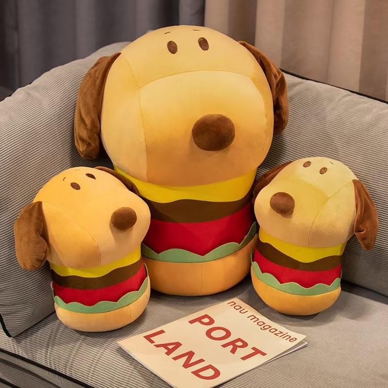 Cute Hamburger Dog Stuffed Animal With Soft Short Plush Ideal For Gifts And Decor