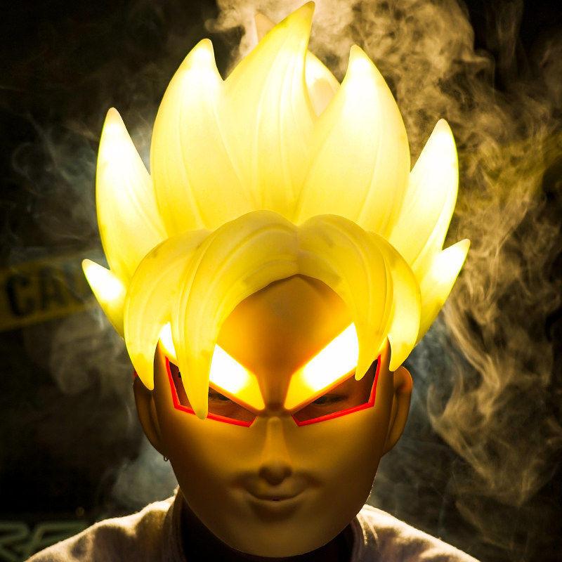In Stock Dragon Ball Super Saiyan Shapeshifting Glowing Mask Colorful Lights Fog Effect Cosplay Props Role-Playing Surprise High Quality Gift