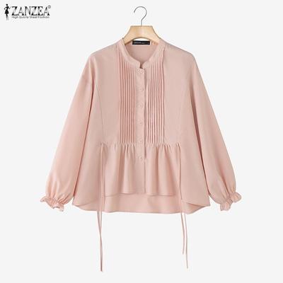 Женская повседневная свободная блузка с воротником-стойкой и длинным рукавом