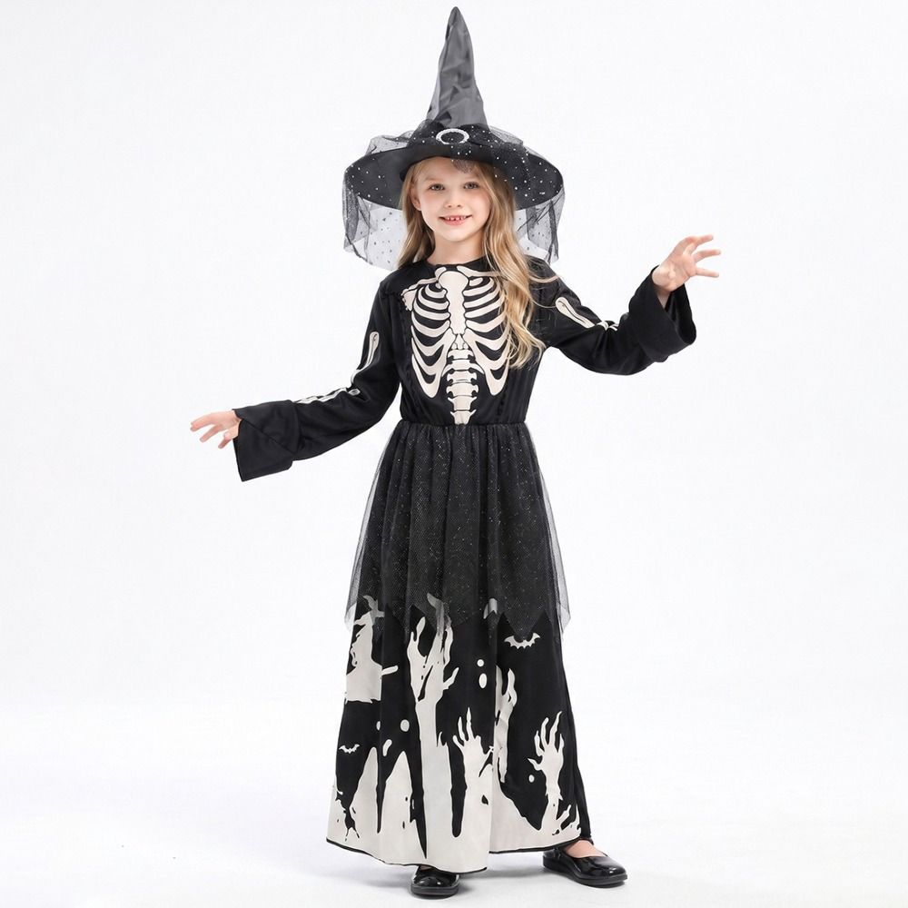 Luminous Cosplay Skeleton Suit Fabric Luminous Kids Dress Grim Reaper Costume Stage Performance