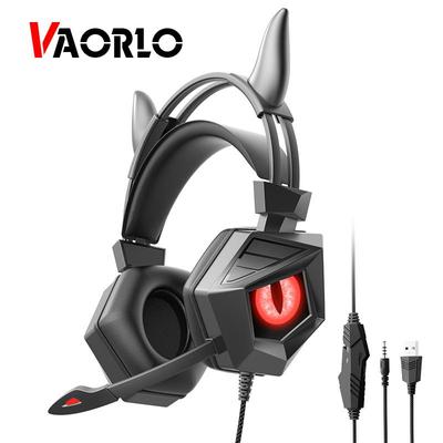 VAORLO Проводные USB-наушники для игр, 9D HiFi Surround Audio с гарнитурой AUX 3,5 мм, наушники Super Bass с микрофоном, крутая RGB-подсветка