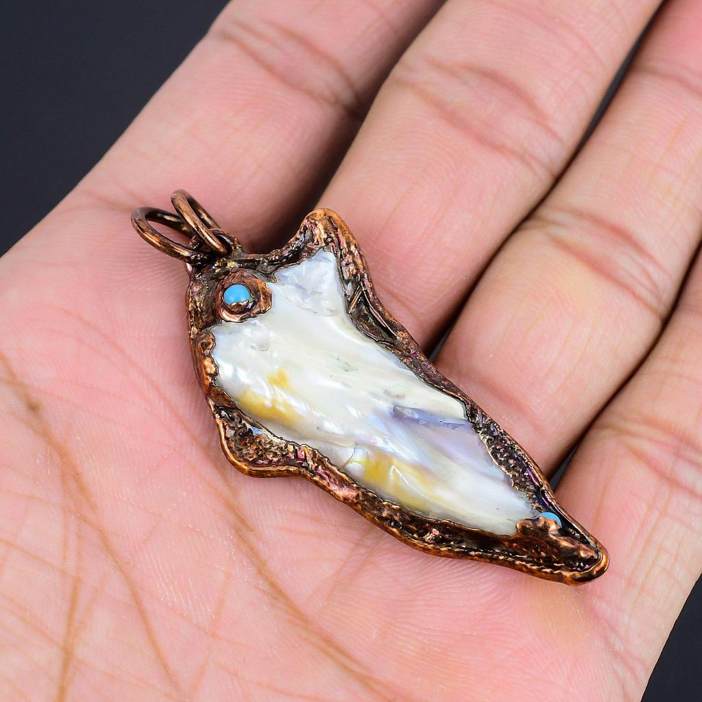 Blistar Biwa Pearl Pendant, Copper Electroformed Gemstone Jewelry, Handmade Pendant, For Mother Day