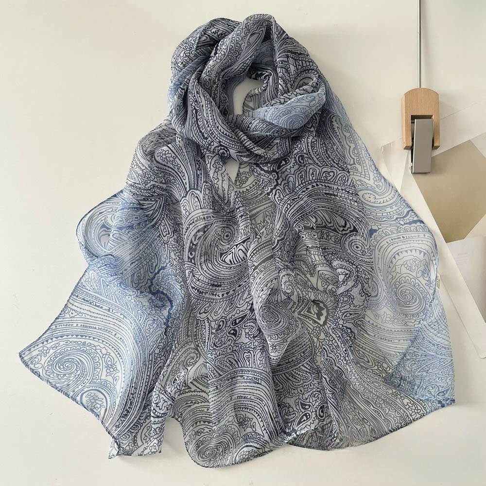 Sunscreen Silk Scarf Seaside Beach Towel Long Ladies Silk Scarf Lotus Pond Moonlight Thin Silk Scarf