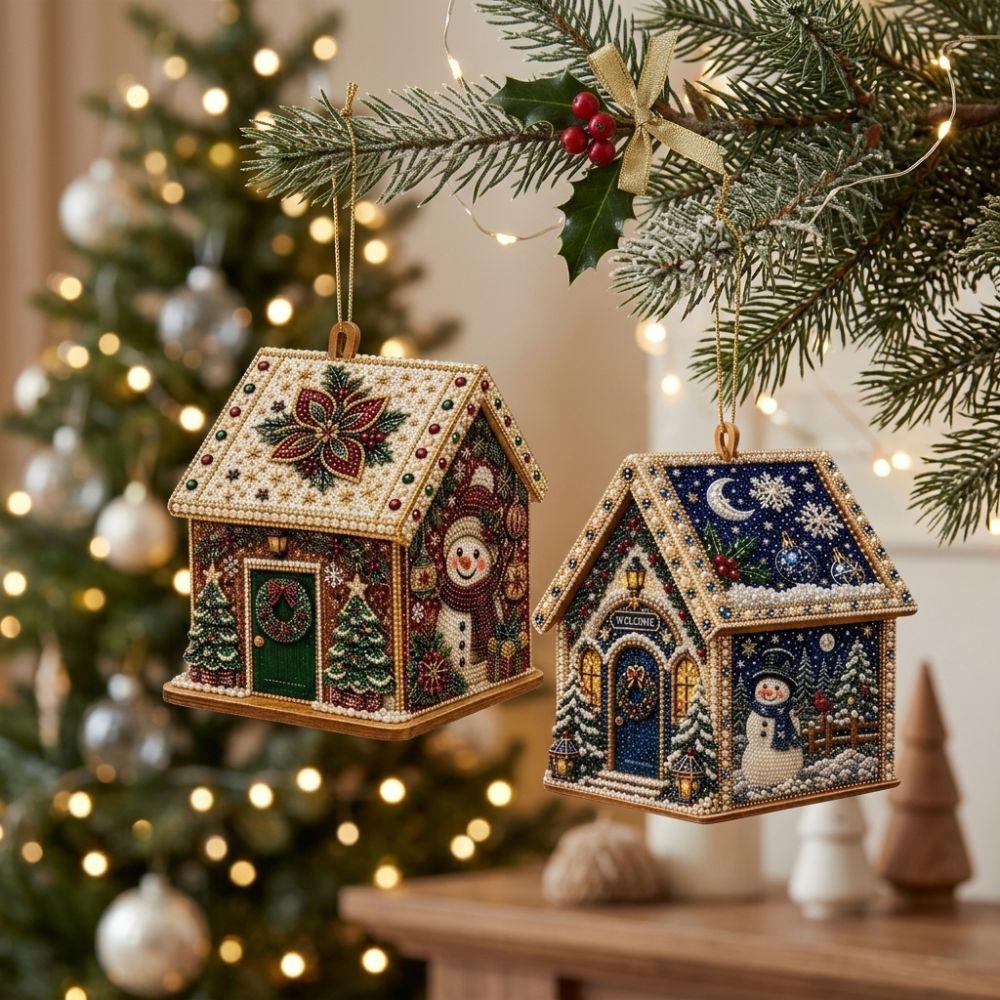 Vintage Style 3D Christmas House Art Kit Xmas House Pearl Painting Kit Home Holiday Decor
