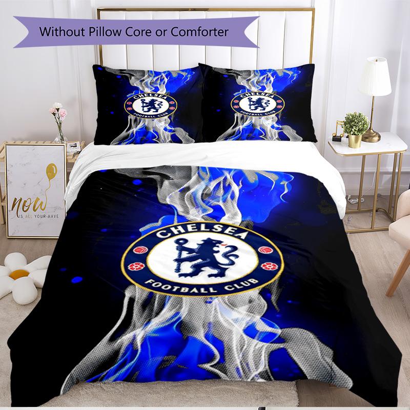 3pcs Duvet Cover Set (1*Duvet Cover + 2*Pillowcase, Without Core), Chelsea F.C Print Soft All‑Season Bedding Set, Home Bedroom Decor Gift
