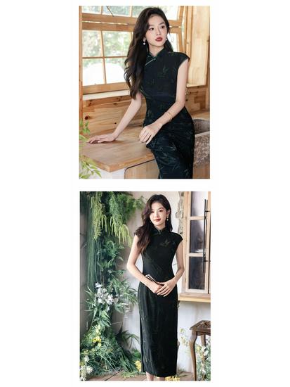 Платье-чонсам Bei Zhi Yun Black Retro без рукавов с халтером - Обновленное издание Осень 2025
