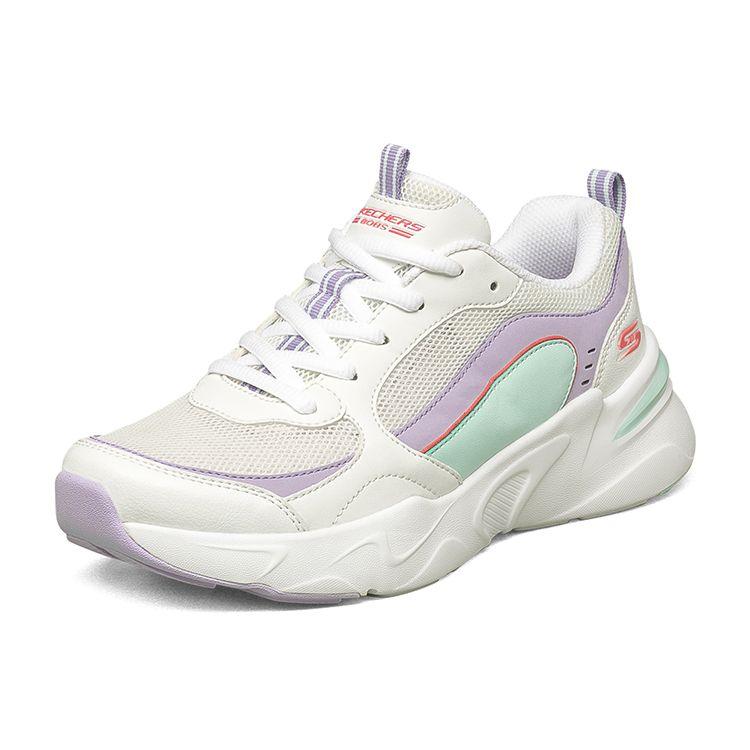 Skechers Bobs Bamina Макарон Ткань Синтетическая Кожа Удобные Универсальные Низкие Папины Кроссовки Женская кроссовка Белый Фиолетовый Синий 117042-WLVM