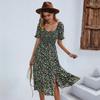 Spring Summer Long Print Women Casual Bohemian Short Sleeve High Waist Flroal Dresses For Ladies Leisure