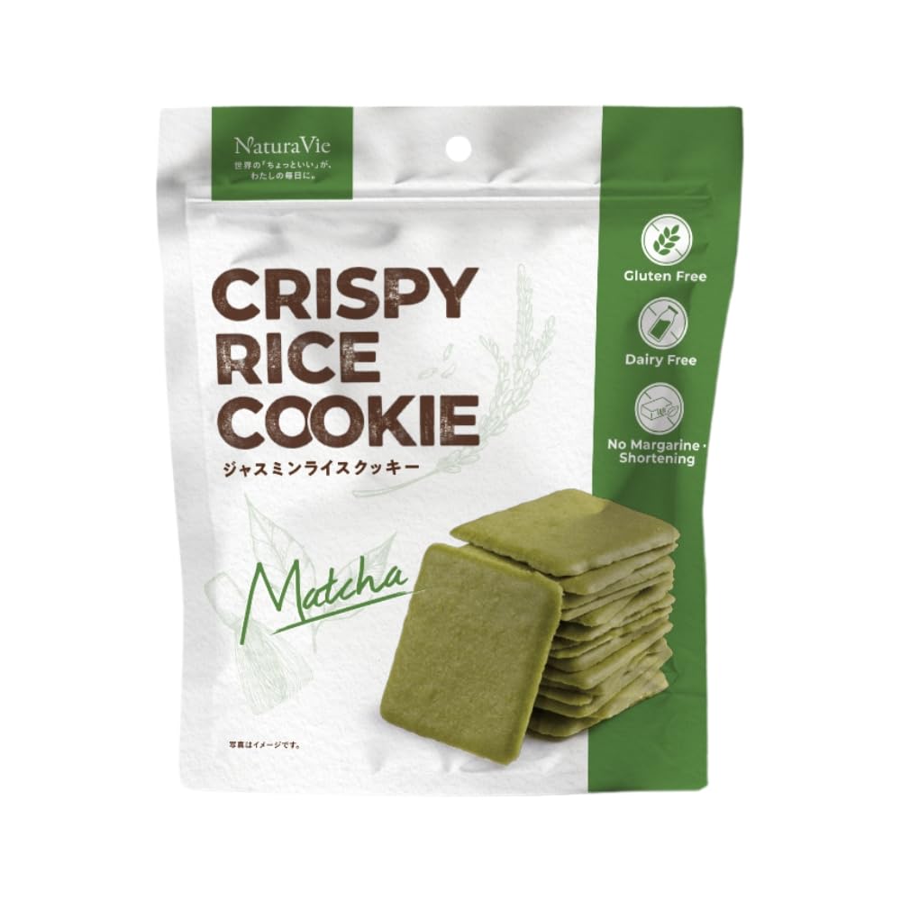 Natura Vie Crispy Rice Cookies Matcha 60g x 1 bag Gluten-Free Jasmine Flour Healthy Snack Domestic Uji Tea