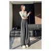 Trendy Spring Gray Suit Wide Leg Pants Women, High Waist Loose Fit Straight-leg Casual Trousers for Pear-shaped Body