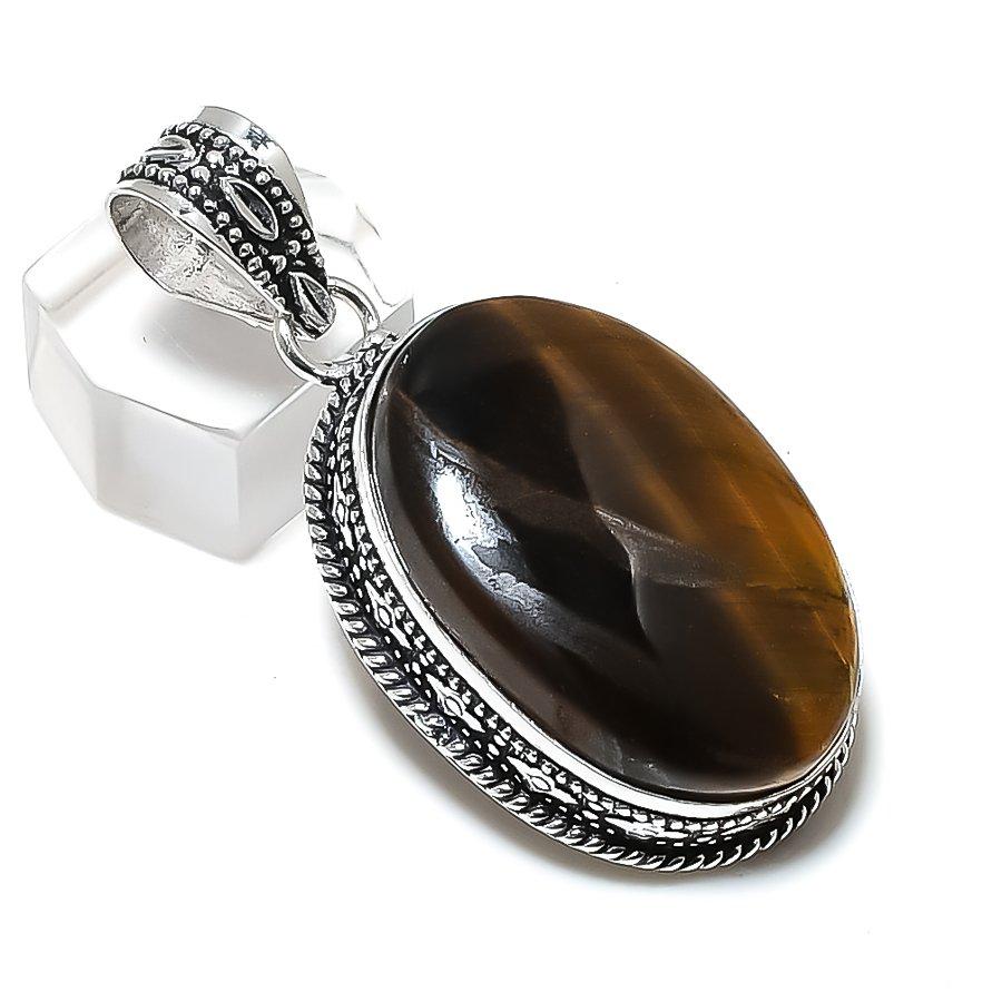 Драгоценный камень Тигровый глаз 925 Стерлинговое серебро Ювелирная подвеска 2,05" C9L07