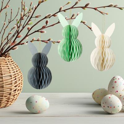 Yousheng Honeycomb Easter Decoration 3D Paper Rabbit Hanging Decoration Honeycomb Rabbit Decoration Table Centerpiece for Easter Party Spring Holiday