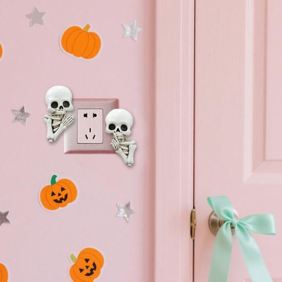 1 пара украшений на Хэллоуин в виде скелетов, самоклеящиеся жуткие смоляные наклейки на выключатели, праздничные украшения для вечеринки, дома, офиса, стены, готический орнамент в виде головы черепа