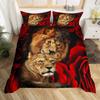 Lion Rose Duvet Cover Sets King Size Animal Floral Print Polyester Comforter Cover Nature Theme Bedding Set for Kids Adult Teens