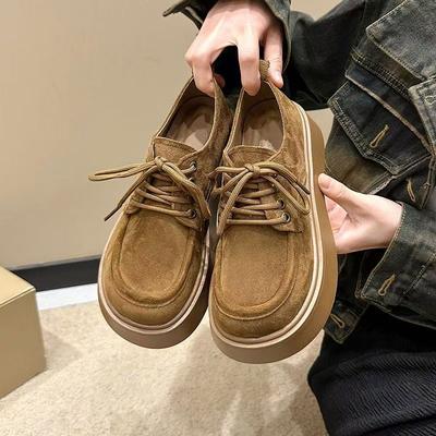 Литературный и художественный стиль ретро взрывные лоферы осень 2025 новая шнуровка круглый носок повседневные универсальные туфли на плоской подошве