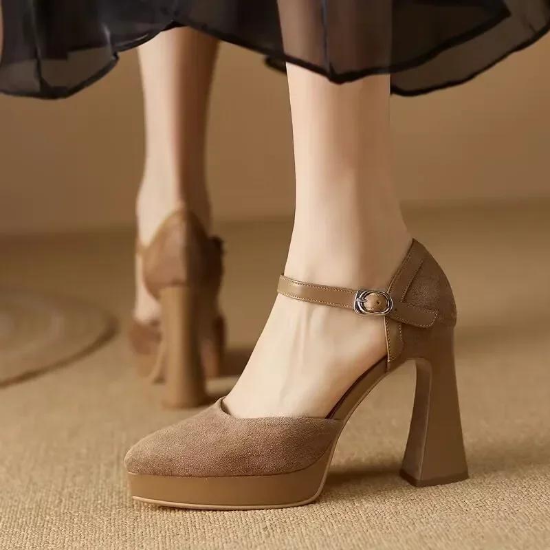 Mary Jane Pumps for Women Retro Sandals High Heel Ankle Buckle Summer Party Baotou Women's Shoes Zapatillas Mujer 2025
