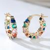 Luxury Colorful Cubic Zirconia Hoop Earrings for Women Gold Color Ear Buckles Jewelry Gift