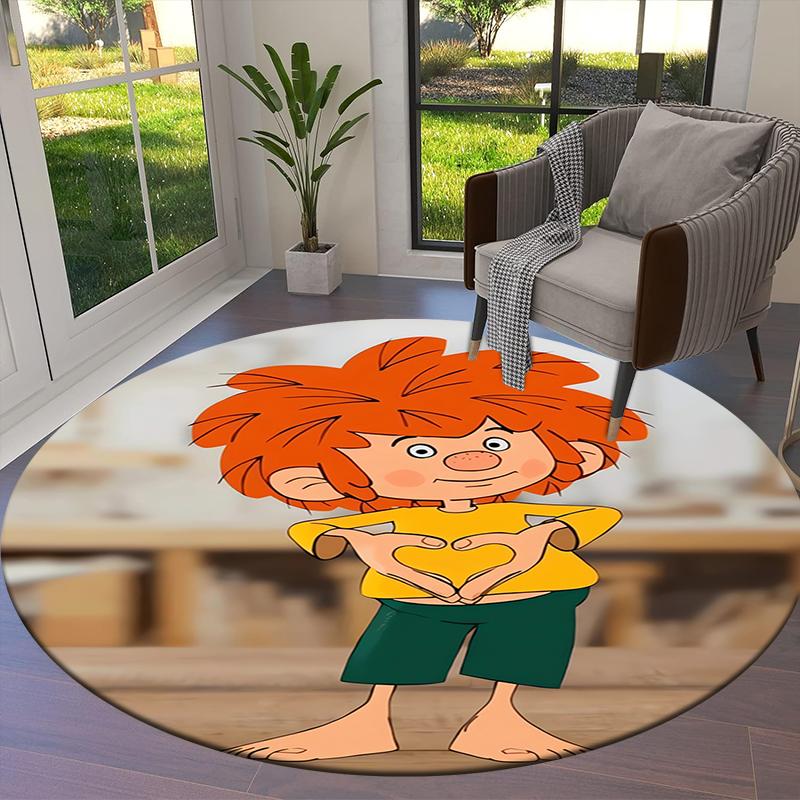 Meister Eder Und Sein Pumuckl Cartoon Round Area Rug,Carpet Rug for Living Room Bedroom Sofa Playroom Decor,Non-slip Floor Mat Q0025