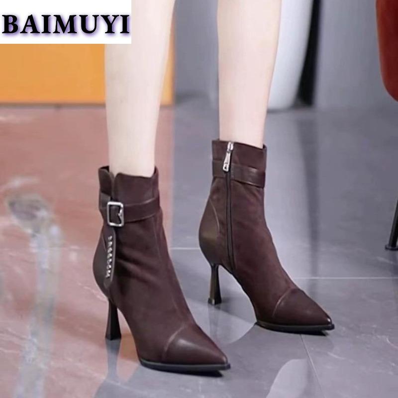 Women Suede Pointed Toe Ankle Boots Dress High Heels Shoes Brand Trend 2025 New Sexy Elegant Gladiator Party Pumps Botas Mujer
