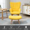 Accent Chair With Ottoman Relax Chair In Corduroy Look Armchair With Wooden Legs For Living Room Yellow