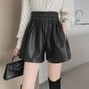 2023 Autumn/Winter Women's High Waist A-Line PU Leather Shorts - Slim, Elastic, Versatile Wide-Leg Design