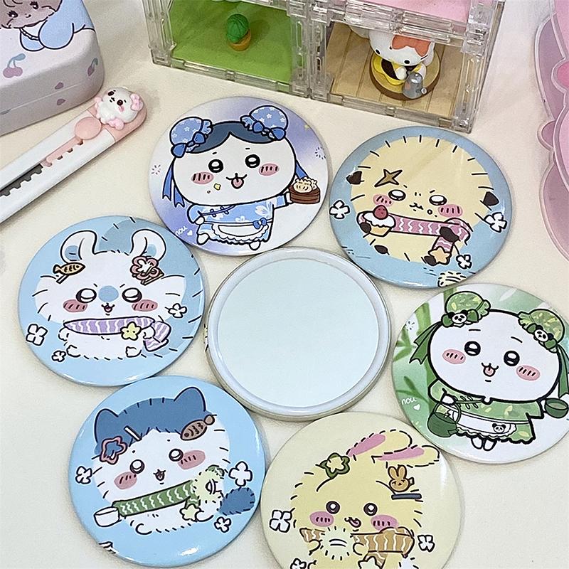 Chiikawa Cartoon Маленькое круглое карманное зеркало для путешествий Портативное зеркало для девочек Мини Милое зеркало для макияжа Красивый косметический инструмент